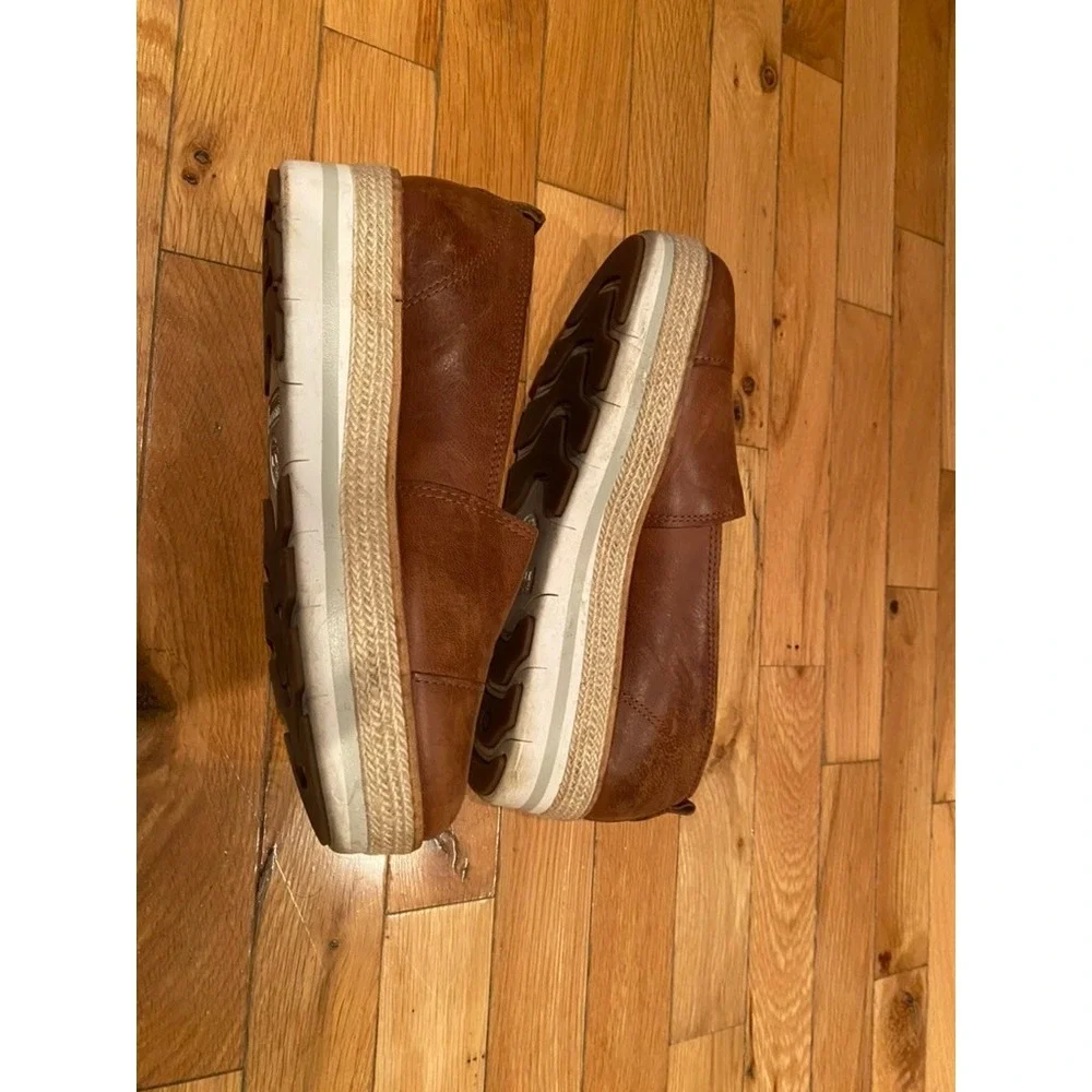 Timberland Womens Brown Leather Espadrille Platform Slip On Loafers Size‎ 9.5